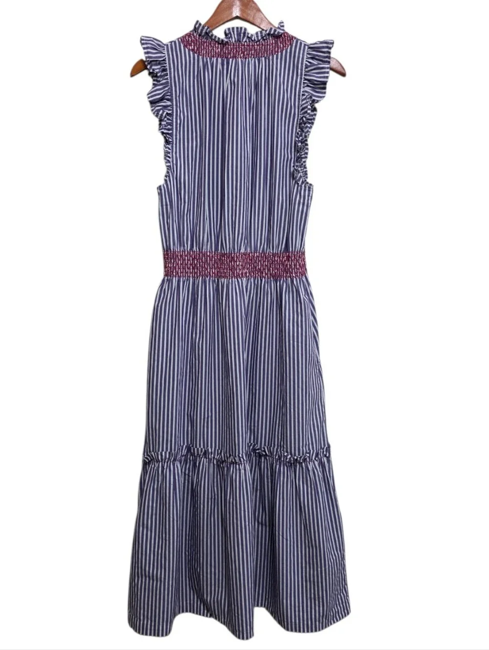 Clare V Joelle Ruffled Dress in Purple/White Stripe Size Large